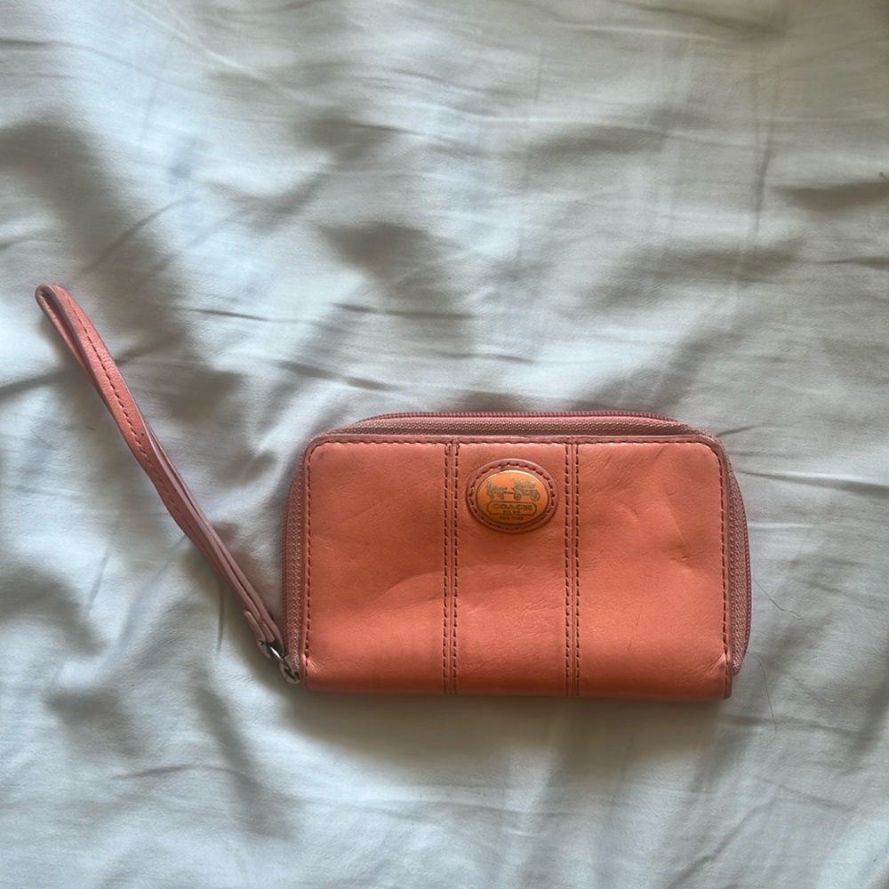 Coach Leather Peach Zip Wallet- Small